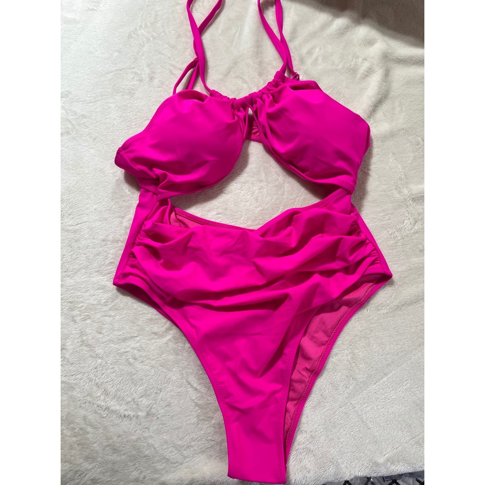 Blooming Jelly Women Hot Pink Cutout One Piece Swimsuit High Waisted Monokini XL
